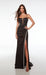 Long Plunging Neckline Formal Dress with Spaghetti Straps and High Slit