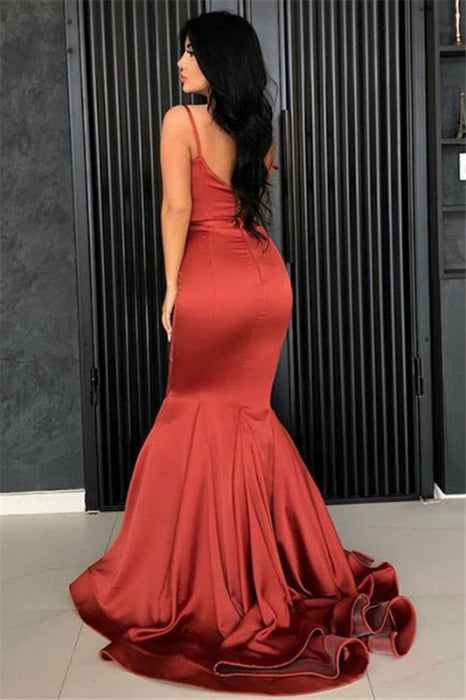burnt orange mermaid dress Mermaid Burnt Orange Satin Ruched Bridesmaid Dresses Lisposa