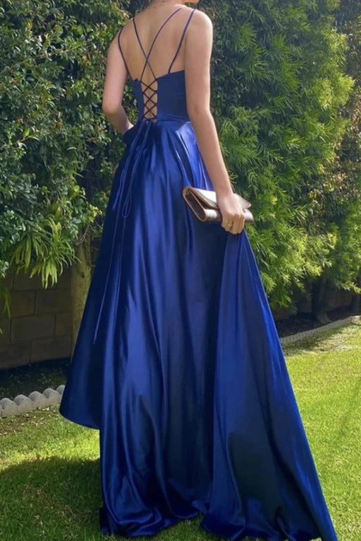 Long Prom Dress with String Back in Royal Blue