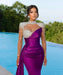 Long Purple Mermaid Prom Dress with Trail Beadings and Long Sleeves