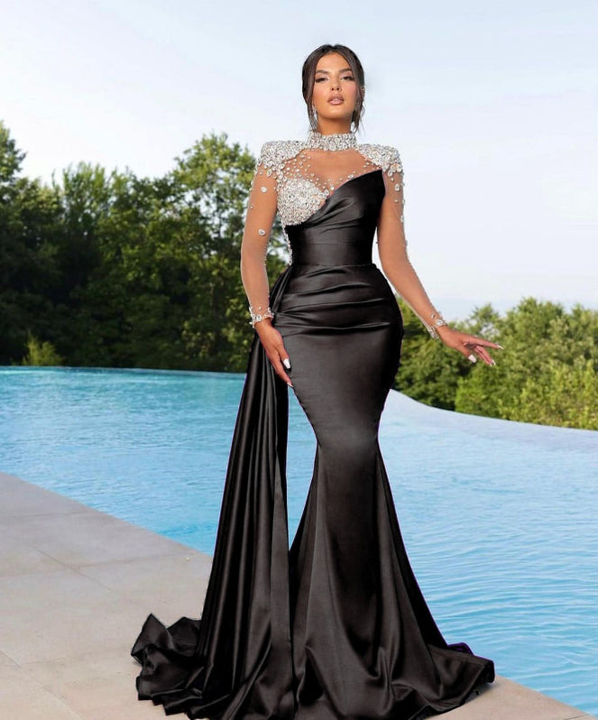 Purple Prom Dress Lace Mermaid Prom Dress With Sleeves main image 1