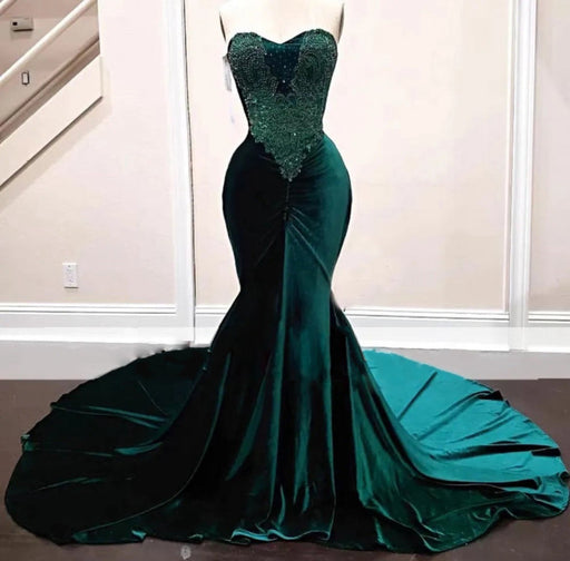 Long Sequin Sleeveless Emerald Green Mermaid Dress