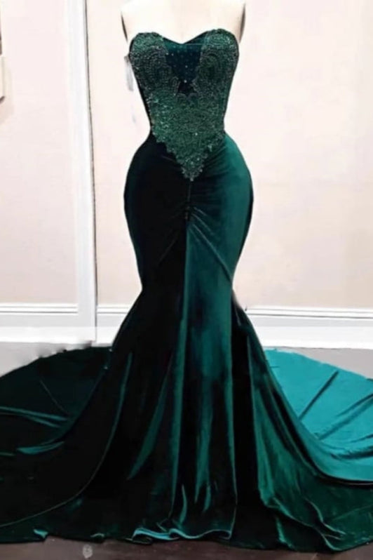 Sequin Sleeveless Emerald Green Mermaid Prom Dress-Bridelily