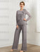 Grey long sleeve chiffon pantsuit with layered tunic top
