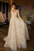 Long Sleeve V-neck Boho Bridal Gowns Satin Backless Lace Wedding Dress Champagne