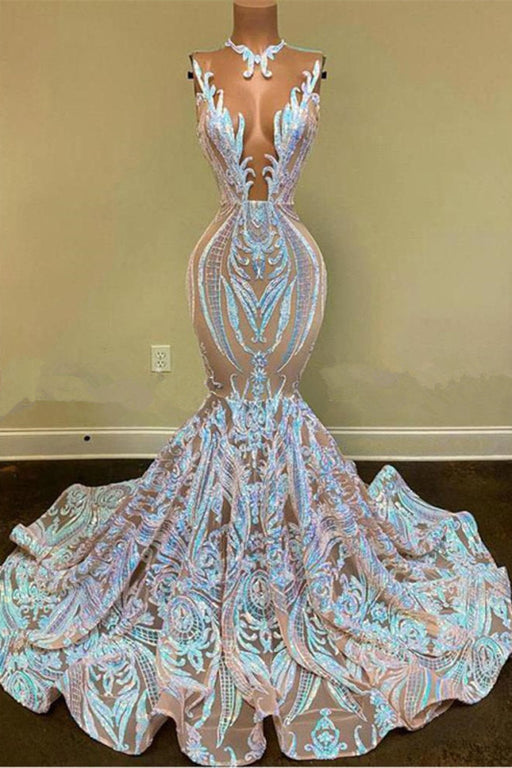 Long Sleeveless Lace Mermaid Prom Dress