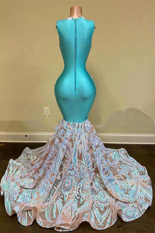 Long Sleeveless Lace Mermaid Prom Dress