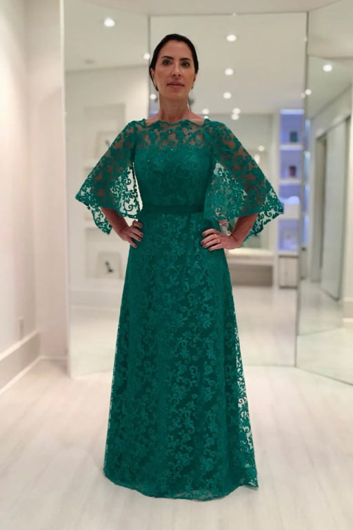 Long Sleeves Aline Lace Mother of the Bride Dress Dark Green Evening Dress - Prom Dresses