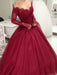 Ball Gown V-neck Long Sleeves Floor-Length Lace Tulle Dresses - Prom Dresses