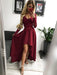 Long Sleeves High Low Burgundy/Navy Blue Lace Long Prom Dresses, Long Sleeves Lace Graduation Dresses, Formal Dresses