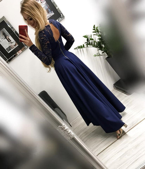 Long Sleeves High Low Burgundy/Navy Blue Lace Long Prom, Long Sleeves Bridelily Long Sleeves High Low Burgundy/Navy Blue Lace Long Prom, Long Sleeves Bridelily
