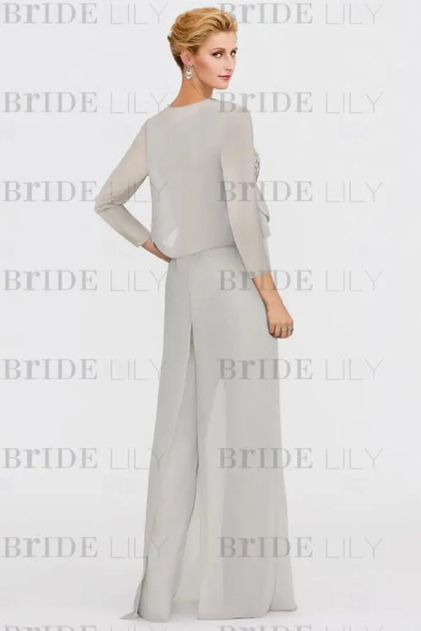 Long Sleeves Lace Appliques Chiffon Mother of Bride Dress Jumpsuit - Prom Dresses
