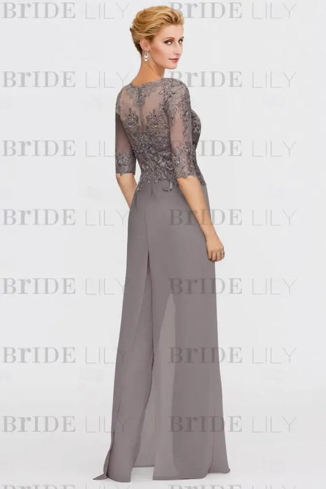 Long Sleeves Lace Appliques Chiffon Mother of Bride Dress Jumpsuit - Prom Dresses