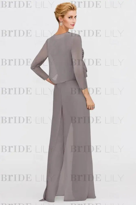 Long Sleeves Lace Appliques Chiffon Mother of Bride Dress Jumpsuit - Prom Dresses
