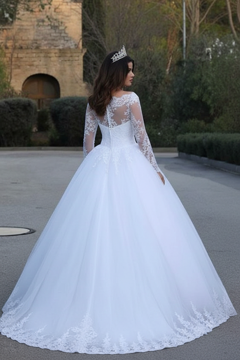 Long Sleeves Lace Appliques Wedding Dresses - wedding dresses
