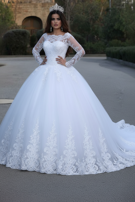 Long Sleeves Lace Appliques Wedding Dresses - wedding dresses