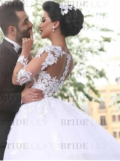 Long Sleeves Lace Ball Gown Wedding Dresses - wedding dresses