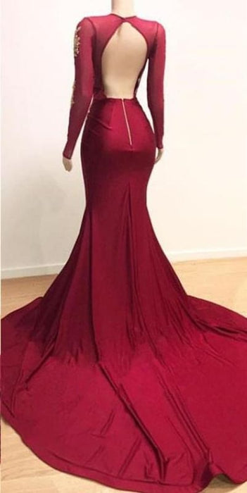 Long Sleeves Mermaid Evening Dress with Lace Appliques