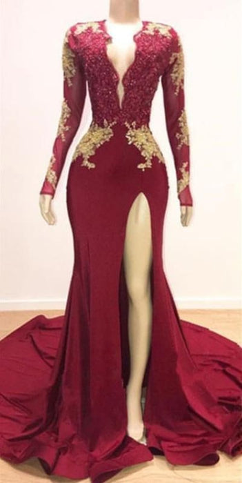 Long Sleeves Mermaid Evening Dress with Lace Appliques