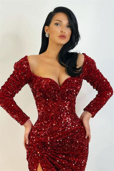 Long Sleeves Mermaid Evening Dress with Sequins and Split