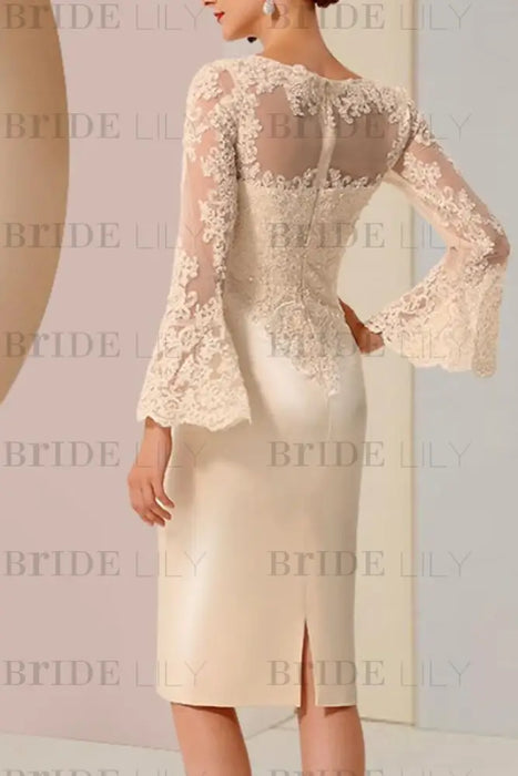 Long sleeves mermaid knee length Satin Mother of the bride dress - Prom Dresses