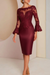 Burgundy Long sleeves mermaid knee length Satin Mother of the bride dress - Prom Dresses