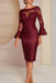 Burgundy Long sleeves mermaid knee length Satin Mother of the bride dress - Prom Dresses
