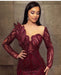 Long Sleeves Mermaid Prom Dress Beadings Evening Dress Burgundy