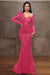 Long Sleeves Mermaid Prom Dress Beadings Evening Dress Burgundy