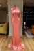 Coral Pink Long Sleeves Mermaid Prom Dress Satin