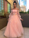 Ball Gown Hand-Made Flower Tulle Long Sleeves Off-the-Shoulder Floor-Length Dresses - Prom Dresses