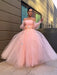 Ball Gown Hand-Made Flower Tulle Long Sleeves Off-the-Shoulder Floor-Length Dresses - Prom Dresses