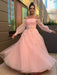 Ball Gown Hand-Made Flower Tulle Long Sleeves Off-the-Shoulder Floor-Length Dresses - Prom Dresses
