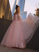 Ball Gown Hand-Made Flower Tulle Long Sleeves Off-the-Shoulder Floor-Length Dresses - Prom Dresses