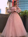 Ball Gown Hand-Made Flower Tulle Long Sleeves Off-the-Shoulder Floor-Length Dresses - Prom Dresses