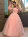 Ball Gown Hand-Made Flower Tulle Long Sleeves Off-the-Shoulder Floor-Length Dresses - Prom Dresses
