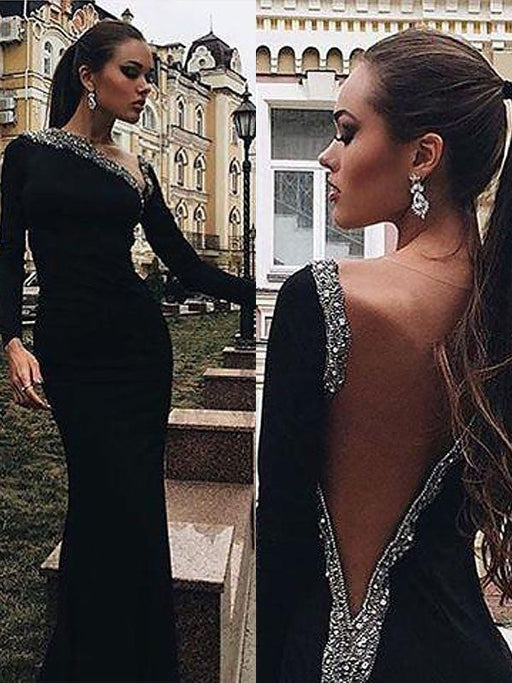 Trumpet/Mermaid Long Sleeves One-Shoulder Spandex Beading Sweep/Brush Train Dresses - Prom Dresses