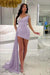 Charming Ruffles Satin Tight Homecoming Dress Short Prom Dress with Beadings Lilac