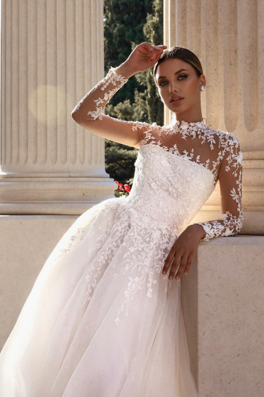 Simple Aline Wedding Dresses with Sleeves On Sale-Bridelily