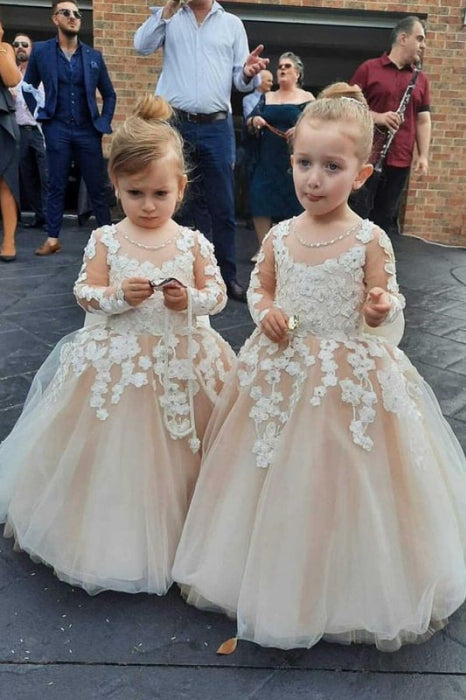 Long Sleeves Tulle Princess Flower Girl Dresses with Appliques - Same as photo / 2-3y - Flower Girl Dress