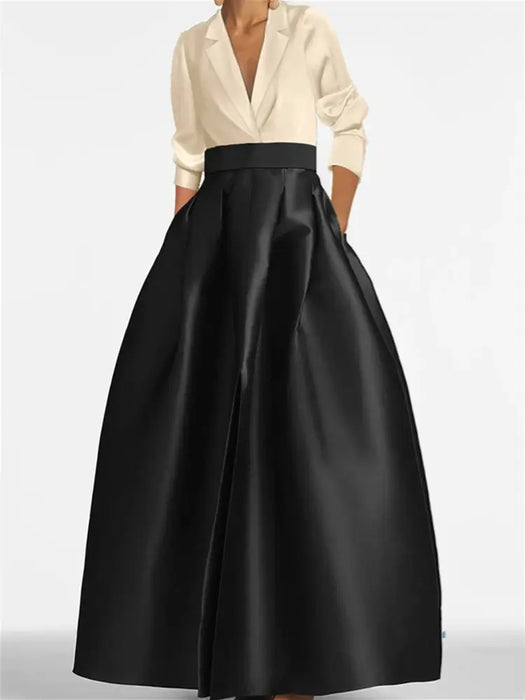 Long Sleeves V-Neck Satin A-Line/Princess Mother of the Bride Dress with Pockets