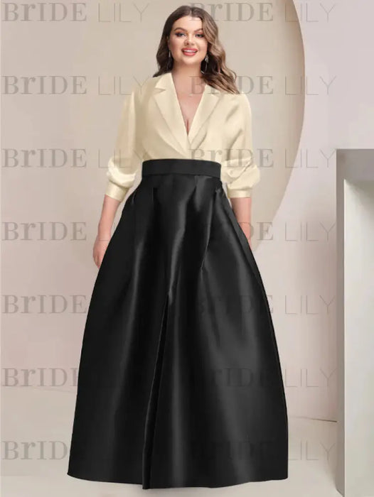 Long Sleeves V-Neck Satin A-Line/Princess Mother of the Bride Dress with Pockets