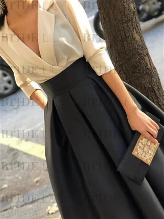 Long Sleeves V-Neck Satin A-Line/Princess Mother of the Bride Dress with Pockets