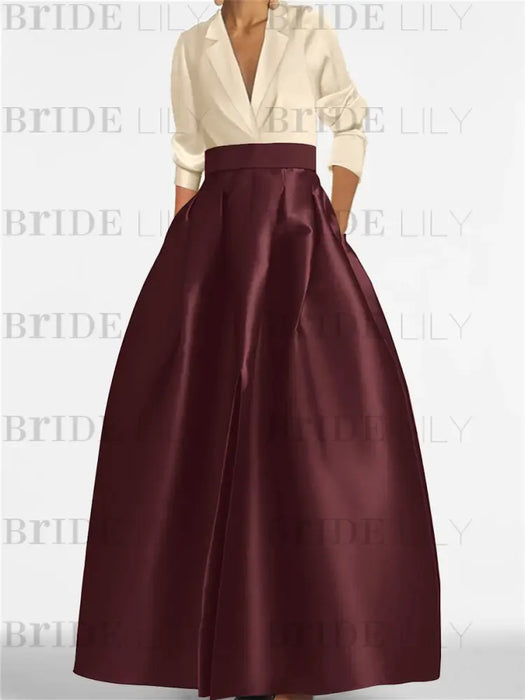 V-Neck A-Line Princess Gown with Long Sleeves and Pockets for the Mother of the Bride