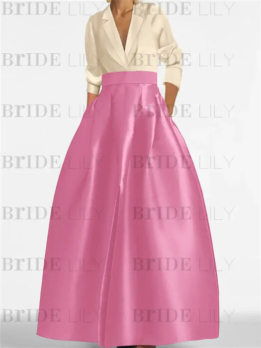 V-Neck A-Line Princess Gown with Long Sleeves and Pockets for the Mother of the Bride