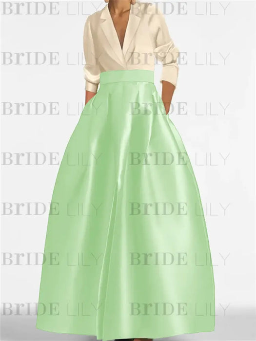 V-Neck A-Line Princess Gown with Long Sleeves and Pockets for the Mother of the Bride