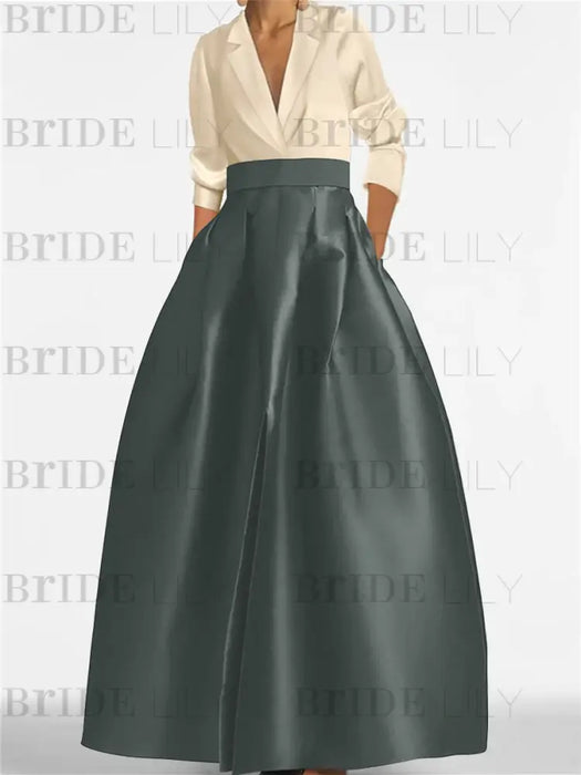 V-Neck A-Line Princess Gown with Long Sleeves and Pockets for the Mother of the Bride