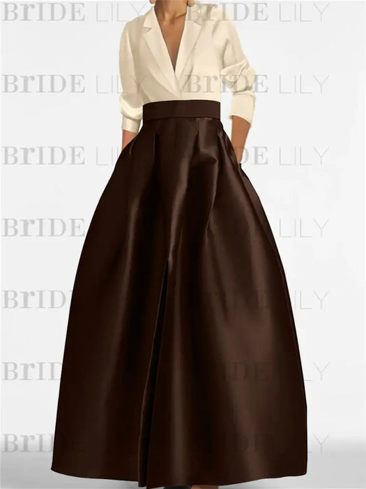 V-Neck A-Line Princess Gown with Long Sleeves and Pockets for the Mother of the Bride