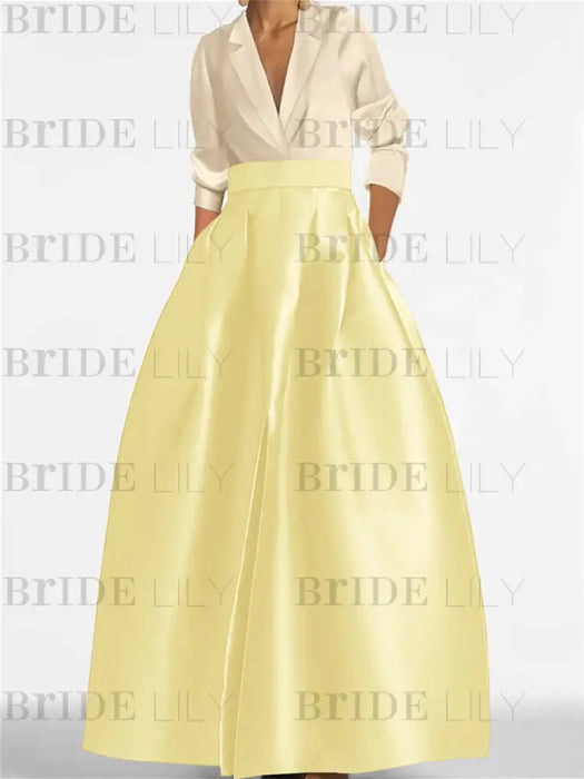 V-Neck A-Line Princess Gown with Long Sleeves and Pockets for the Mother of the Bride