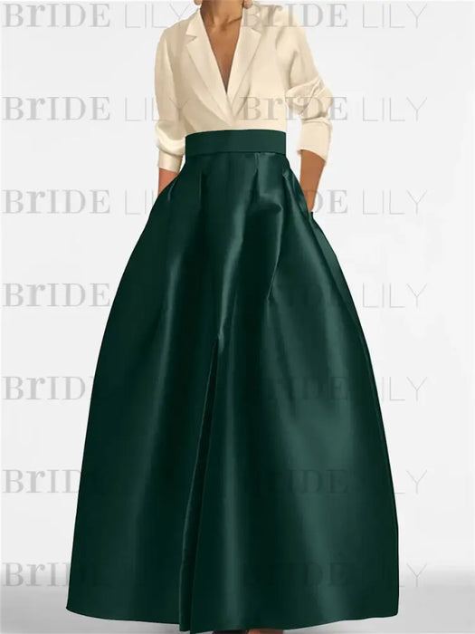 V-Neck A-Line Princess Gown with Long Sleeves and Pockets for the Mother of the Bride